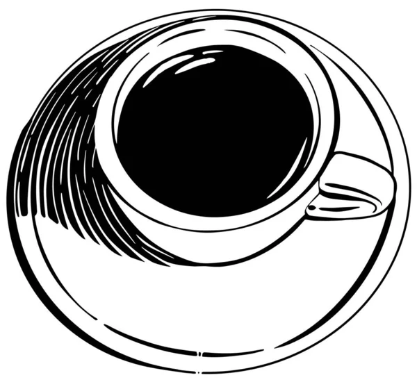 Ovanifrån Kaffe Eller Cup Hand Dras Skiss Svart Och Vitt — Stock vektor