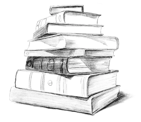 El çizimi kitap yığını