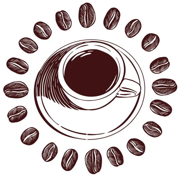 Vista Superior Café Chá Copo Desenhado Mão Esboço Preto Branco — Vetor de Stock