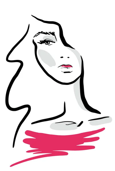 Beautiful young woman face hand drawing sketch — Stock Vector