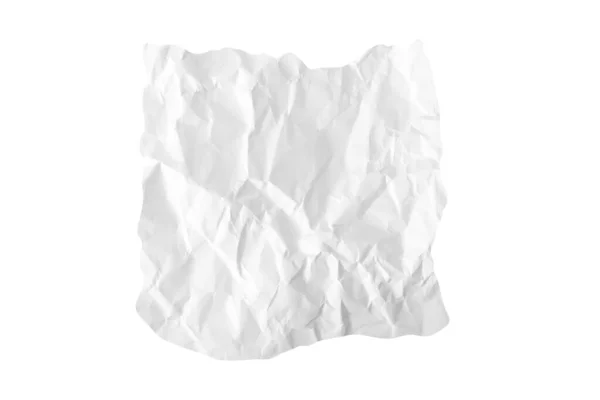 Ein Stück zerknittertes weißes Büropapier, isoliert auf weißem Papier, Textur des Schreibpapiers mit Falten — Stockfoto