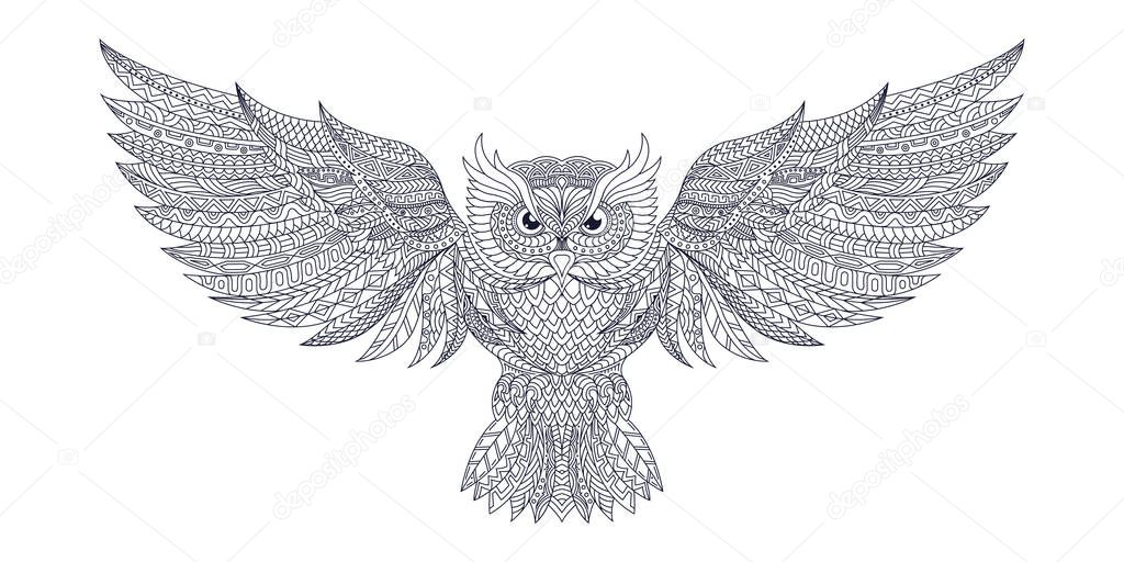 line art owl zentangle vector