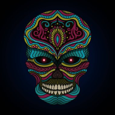 Etnik vektör karanlık arka planda biçimlendirilmiş kafatası