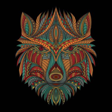 Etnik vektör karanlık arka planda stilize kurt