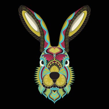 Etnik vektör karanlık arka planda stilize edilmiş tavşan