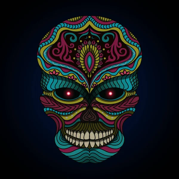 Stylized Skull Ethnic Vector Dark Background — Stock Vector