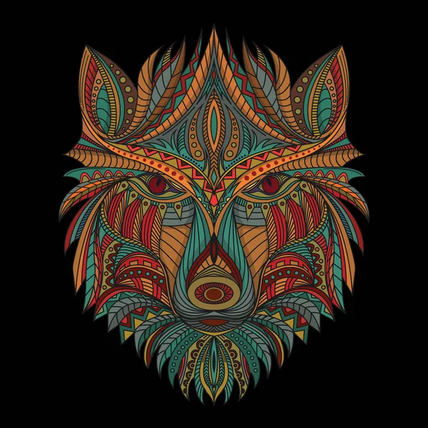 Etnik vektör karanlık arka planda stilize kurt