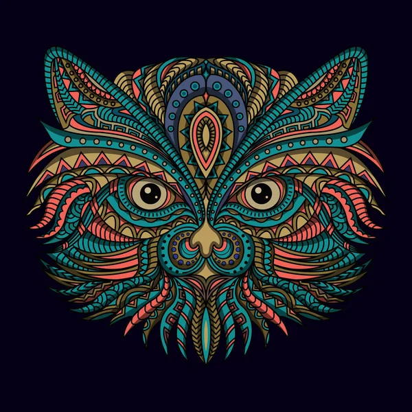 Stylized Owl Head Ethnic Vector Dark Background — Stock Vector