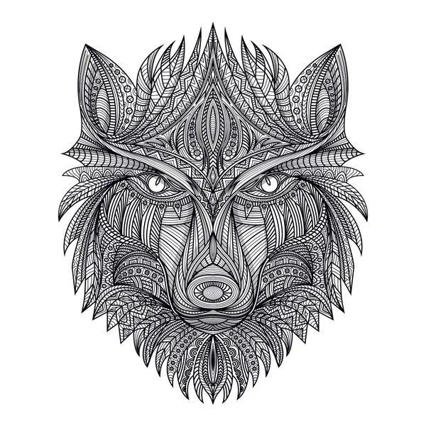 Dessin Main Illustration Vectorielle Loup Zentangle — Image vectorielle