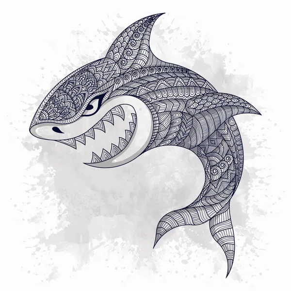 Dessin Main Illustration Vectorielle Requin Zentangle — Image vectorielle