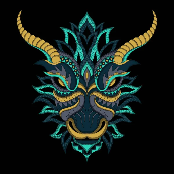 Stylized Dragon Ethnic Vector Dark Background — Stock Vector