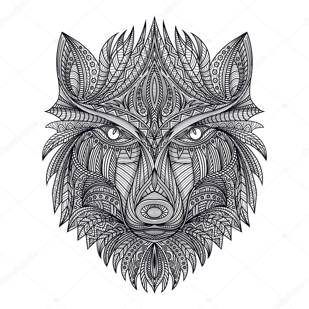 hand draw zentangle wolf vector illustration