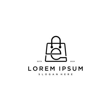 harf e alışveriş çantası logo tasarım konsept vektör şablonu