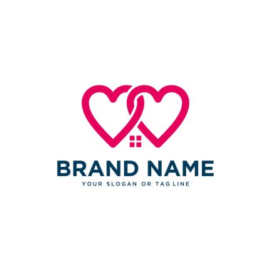 Kalp vektör şablonu beyaz arkaplan ile ev logosu kombinasyonu