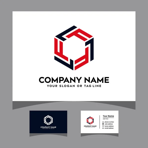 Initials Hexagon Logo Business Card Vector Template — Stock Vector