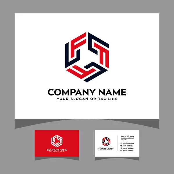 Initials Hexagon Logo Business Card Vector Template — Stock Vector