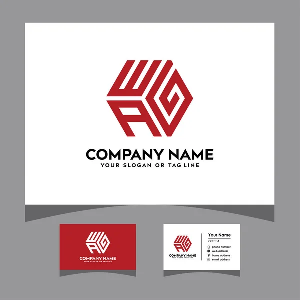 Initials Wag Hexagon Logo Business Card Vector Template — Stock Vector