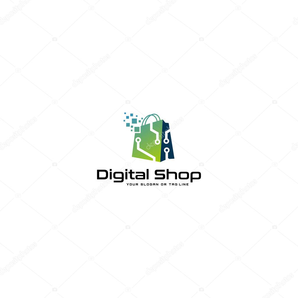 Digital logo online shopping vector template