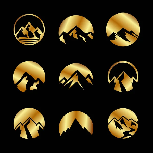 Set Plantilla Vector Diseño Logotipo Montaña Oro Lujo Premium — Archivo Imágenes Vectoriales