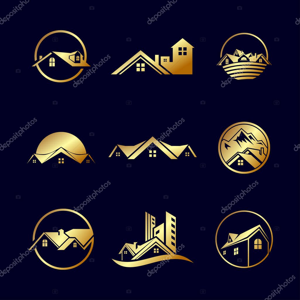 Set Premium luxury real state building gold vector logo template