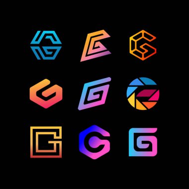 harf logosu G renk gradyanı tam renk vektör şablonu