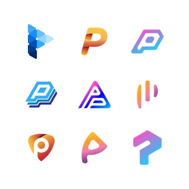 Logo harflerinin koleksiyonu P renk gradyanı tam renk vektör şablonu