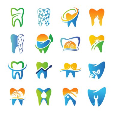 Diş logosu vektör şablonu kümesi