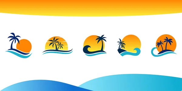 Set Icon Beach Vector Template — Stock Vector