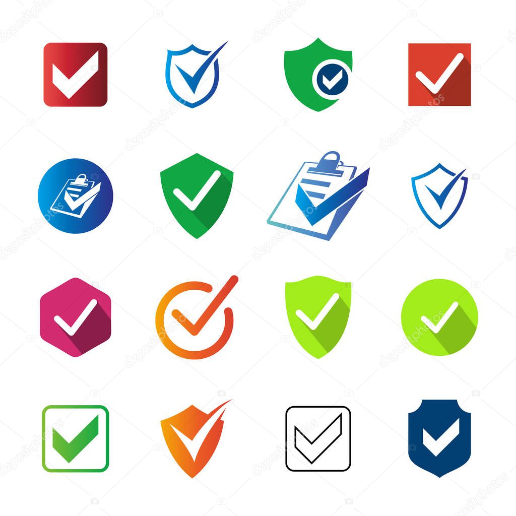 set checklist icon, shield, document, vector template