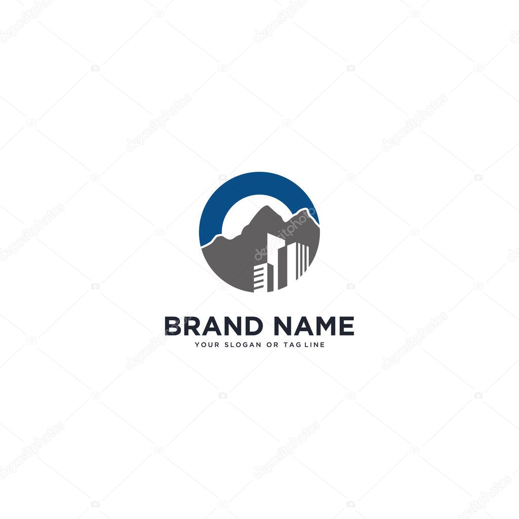 Mountain and urban logo design vector template