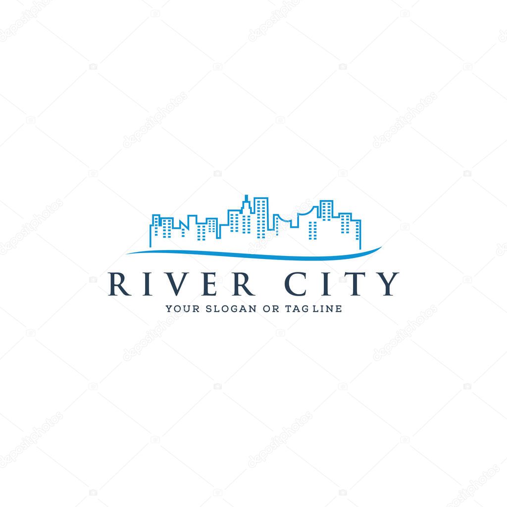 Logo design City river vector template
