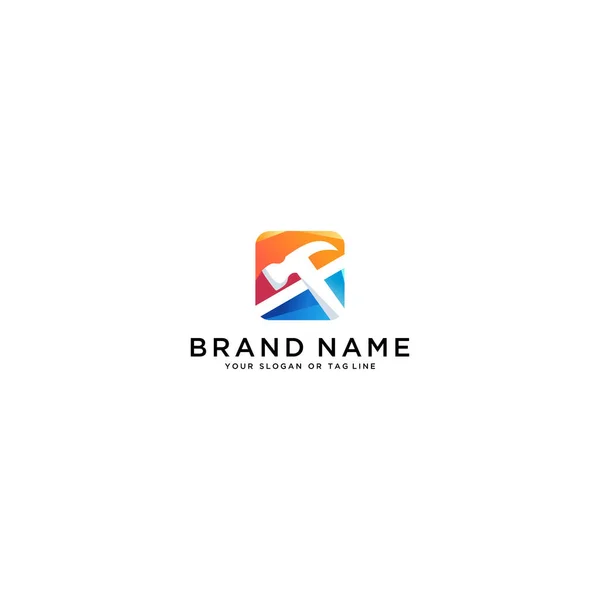 Colorful Hammer Logo Design Vector Template — Stock Vector