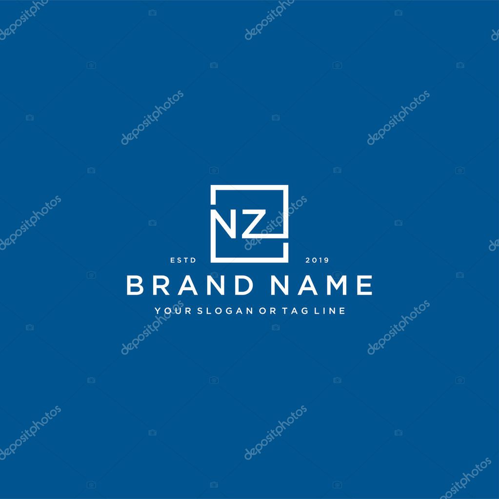 Letter NZ with a square design vector template