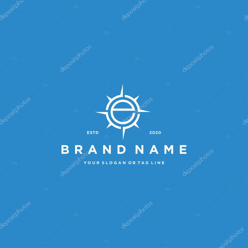 Letter E compass logo design vector template