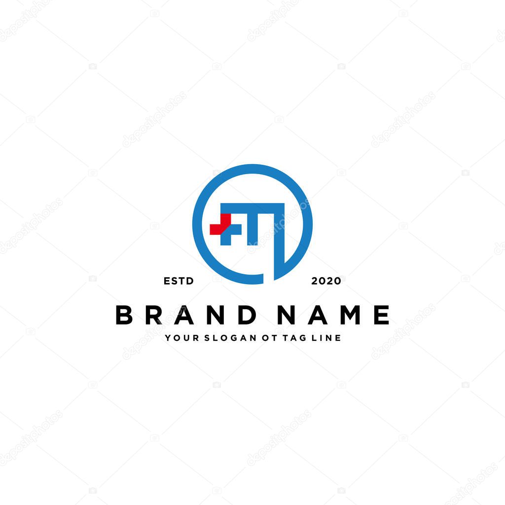 Letter M cross plus hospital medical logo design vector template