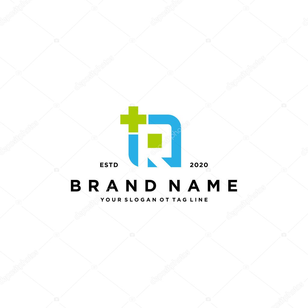 Letter R cross plus hospital medical logo design vector template