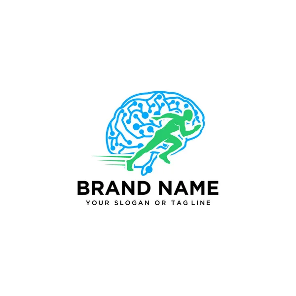 Gehirn Design Logo Und Menschliche Laufvektorvorlage — Stockvektor