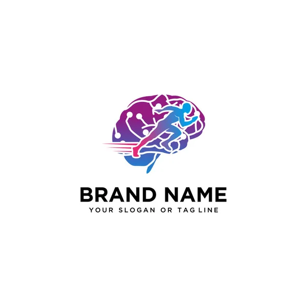 Brain Design Logo Human Running Vector Template — Stock Vector