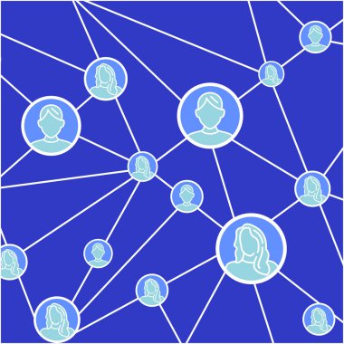 Tasarım insanları mavi arkaplan vektör şablonu ile sosyal ağ kavramına bağlar