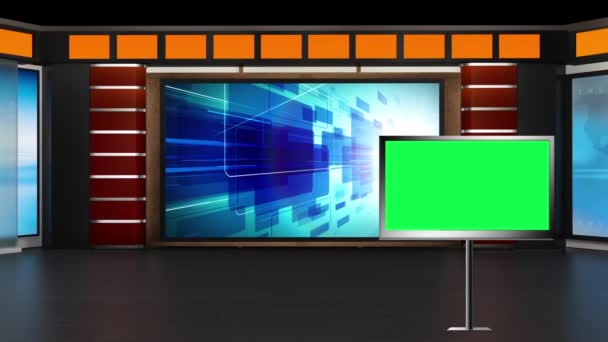 Virtuelle News Studio Set Green Screen — Stockvideo