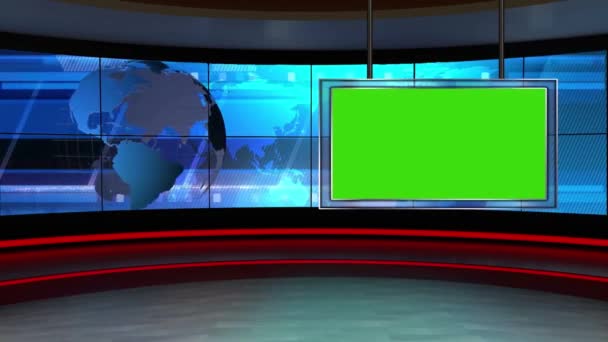Виртуальная Студия Новостей Set Green Screen — стоковое видео