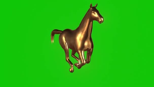 Golden Horse Running Groen Scherm — Stockvideo