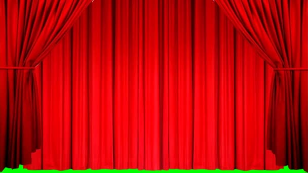 Roter Vorhang Öffnet Sich Auf Der Grünen Leinwand — Stockvideo