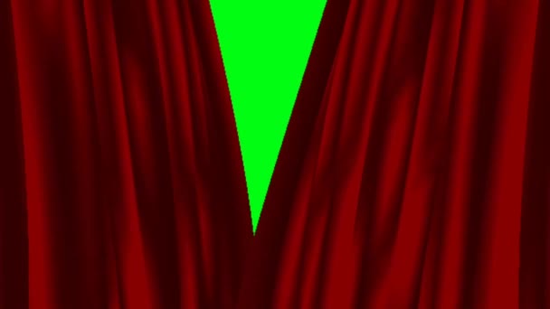 Red Curtain Opening Green Screen — Stock Video