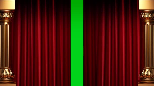 Roter Vorhang Öffnet Sich Auf Der Grünen Leinwand — Stockvideo