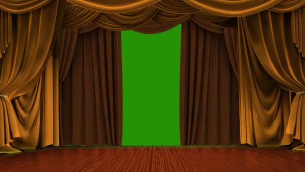 Cortina Marrom Palco Teatro Tela Verde — Vídeo de Stock