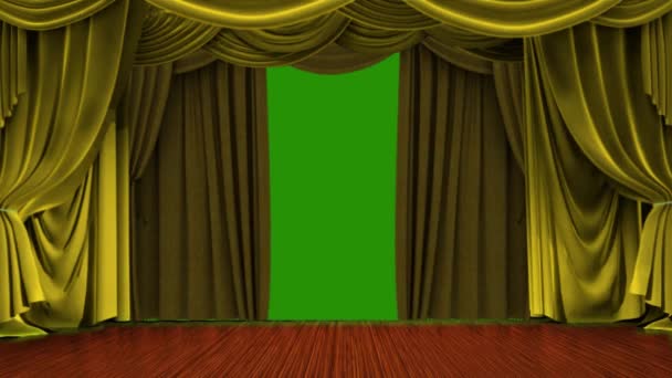 Cortina Dorada Pantalla Verde Etapa Del Teatro — Vídeos de Stock
