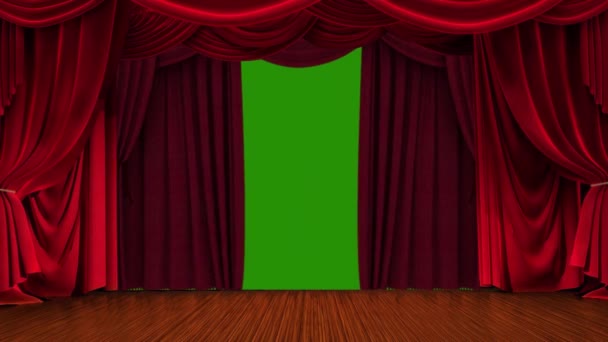 Red Curtain Theater Stage Green Screen — Stock Video