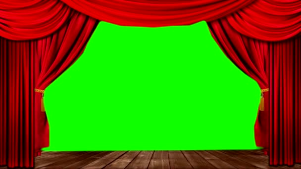 Roter Vorhang Auf Der Theaterbühne Green Screen — Stockvideo