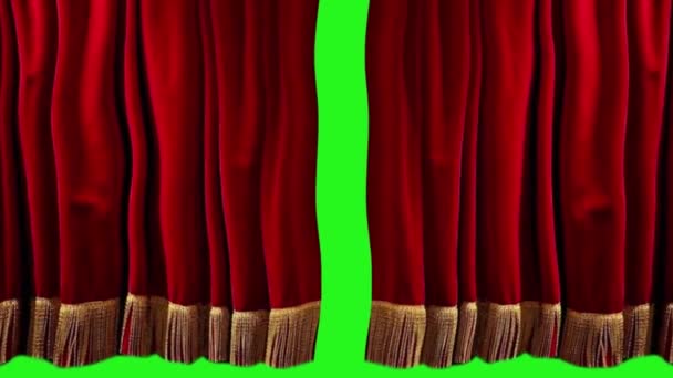 緑の画面を開くと閉じる赤いカーテン — ストック動画